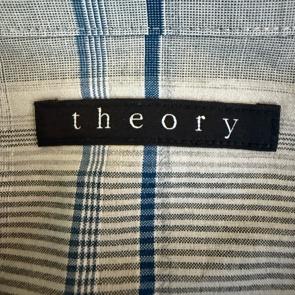 Theory Men’s XL Plaid Button-Down Shirt 100% Cotton Gray Blue – Style Zack PS - Picture 2 of 10